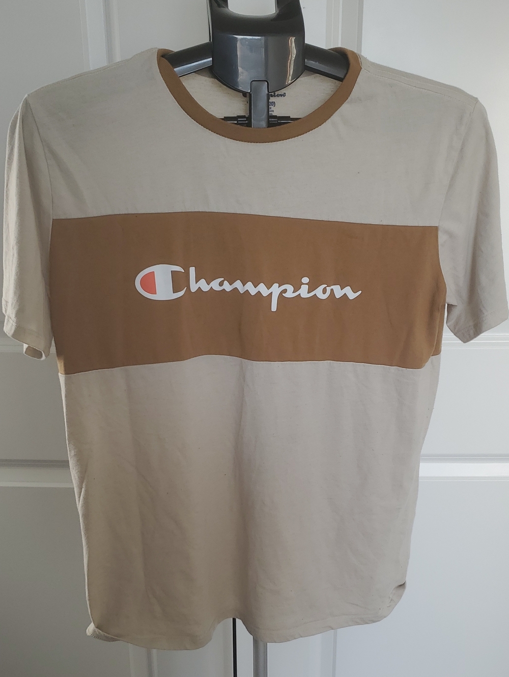 Champion Short-Sleeve Crewneck T-Shirt in Beige and Brown